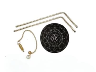 Brass Dowsing Rod without Handle 8mm + Dowsing Board + Pendulum