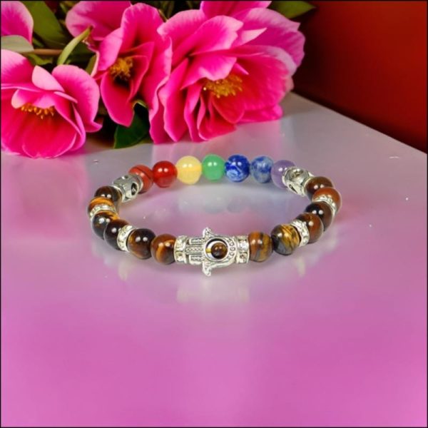 Tiger Eye & 7 Chakra Hamsa Bracelet